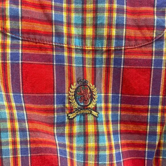 Vintage Tommy Hilfiger Shirt Adult Extra Large Red Yellow Plaid Button Up 90s - Picture 3 of 11
